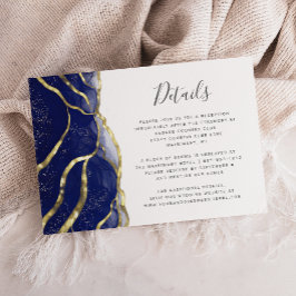 Tarjeta De Recepción Modern Navy Blue Gold Ink Wedding Details