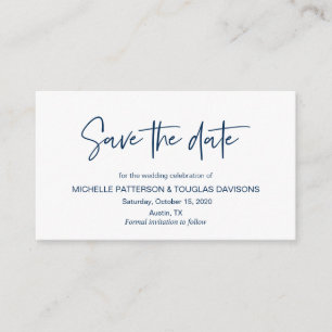Tarjeta De Recepción Modern Navy casual elegance font, Save the date
