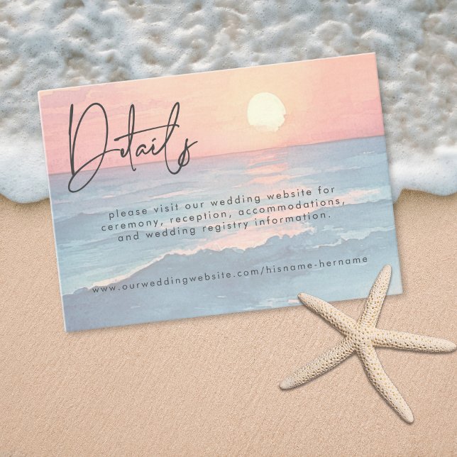 Tarjeta De Recepción Modern Ocean Sunset Watercolor Beach Wedding (Subido por el creador)