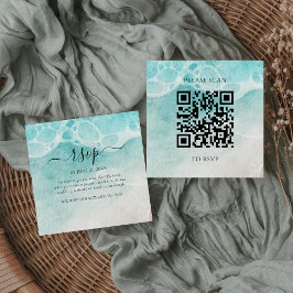 Tarjeta De Recepción Modern Ocean Tide Wedding QR Code RSVP Card