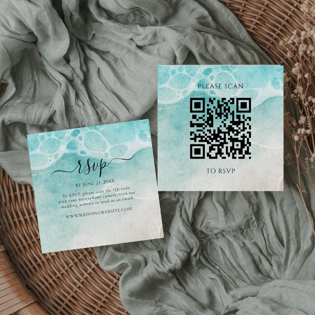 Tarjeta De Recepción Modern Ocean Tide Wedding QR Code RSVP Card (Subido por el creador)