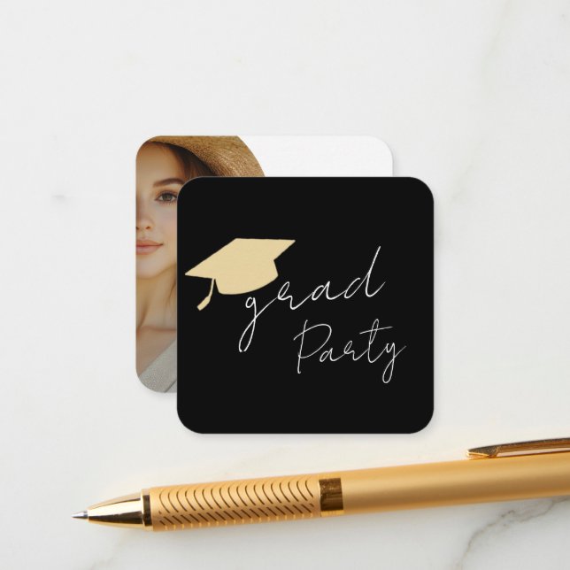 Tarjeta De Recepción Modern Photo Grad Party  (Anverso/Reverso In Situ)