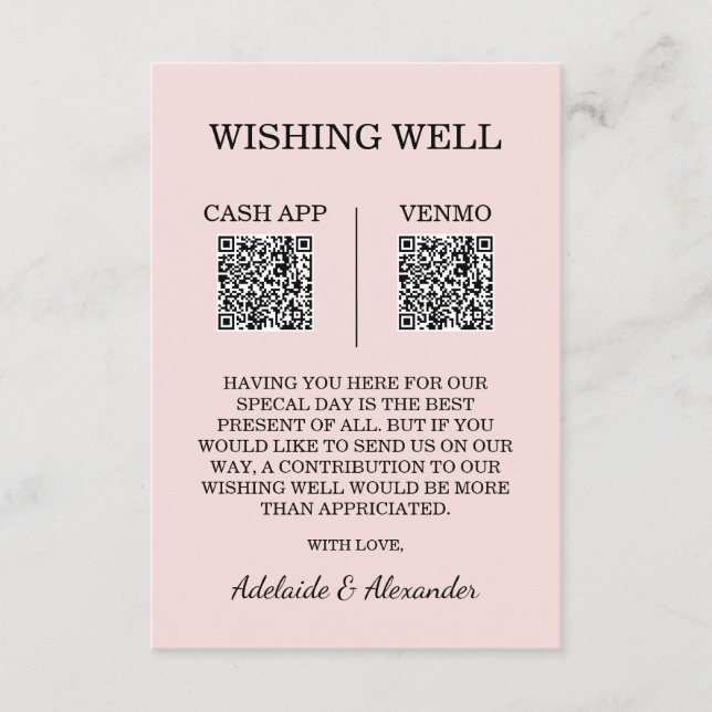 Tarjeta De Recepción Modern Pink Blush Wedding Wishing Well (Anverso)