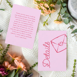 Tarjeta De Recepción Modern Pink & Red Sketch Wedding Details