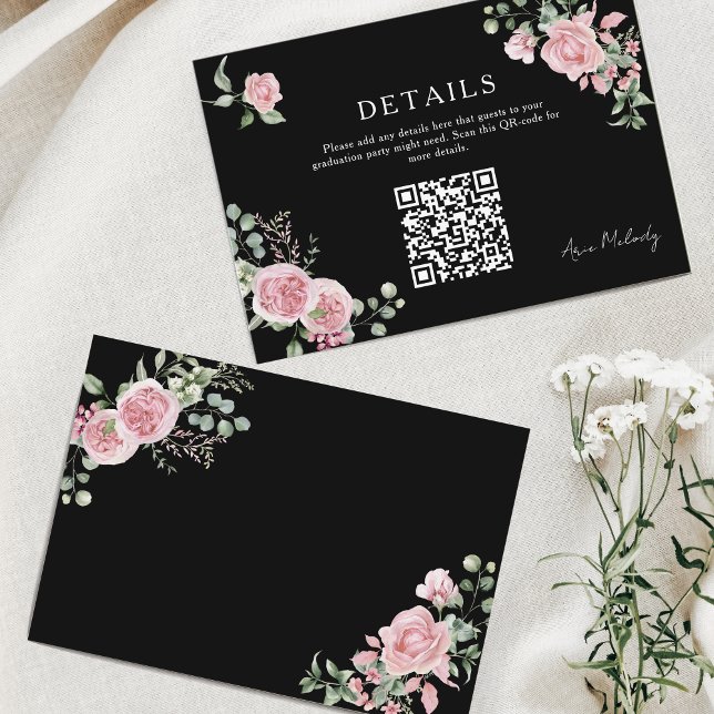Tarjeta De Recepción Modern Pink Roses QR-code Details Graduation (Subido por el creador)
