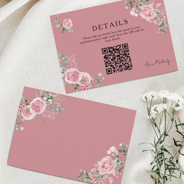 Tarjeta De Recepción Modern Pink Roses QR-code Details Graduation (Subido por el creador)