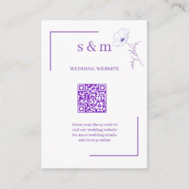 Tarjeta De Recepción Modern Purple Line Art Flo QR Code Wedding Website