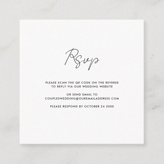 Tarjeta De Recepción Modern QR Código Script Wedding RSVP (Anverso)