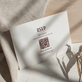 Tarjeta De Recepción Modern Retro Burgundy Wedding QR Code RSVP