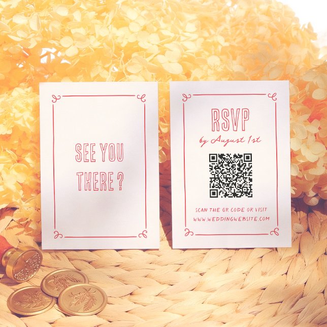 Tarjeta De Recepción Modern Retro Hand Drawn Quirky QR Wedding RSVP (Subido por el creador)