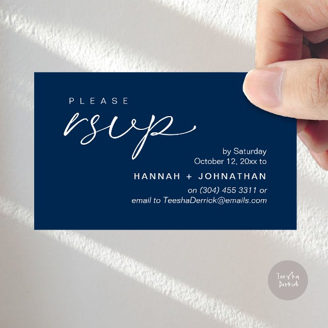 Tarjeta De Recepción Modern Romantic Wedding Invites RSVP Reminder Card (Modern Romantic Wedding Invites RSVP Reminder Card in Navy Blue)