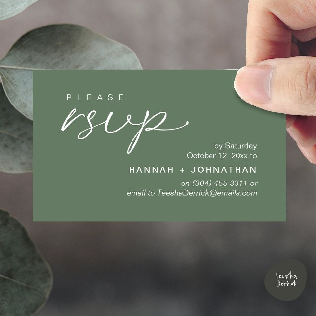 Tarjeta De Recepción Modern Romantic Wedding Invites RSVP Reminder Card (Modern Romantic Wedding Invites RSVP Reminder Card in Sage Green)