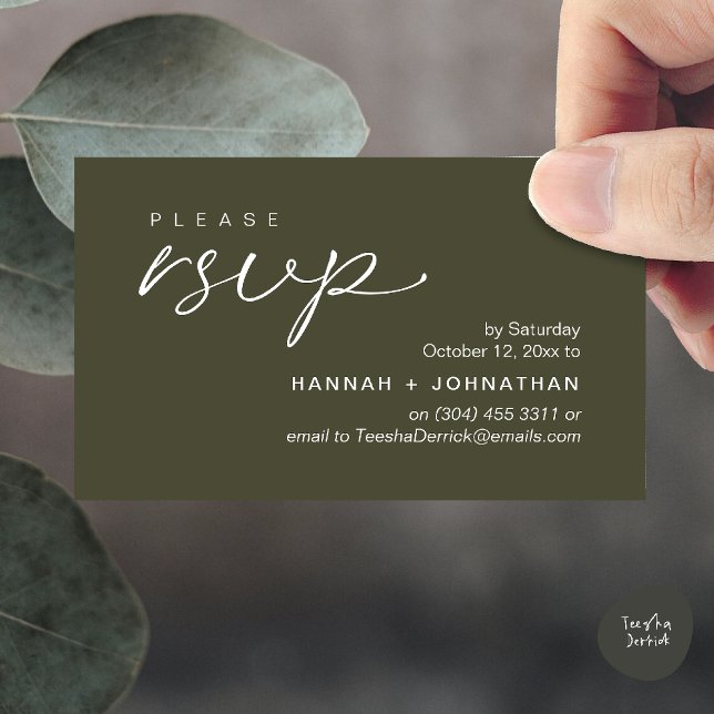 Tarjeta De Recepción Modern Romantic Wedding Invites RSVP Reminder Card (Modern Romantic Wedding Invites RSVP Reminder Card in Olive Green)