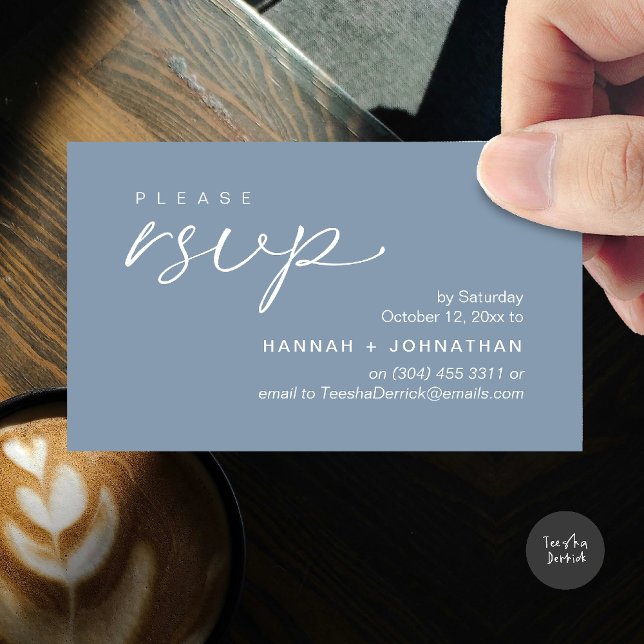 Tarjeta De Recepción Modern Romantic Wedding Invites RSVP Reminder Card (Modern Romantic Wedding Invites RSVP Reminder Card in Dusty Blue)