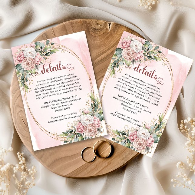 Tarjeta De Recepción Modern Rose Gold Floral Greenery Details Card (Modern Rose Gold Floral Greenery Details Card)
