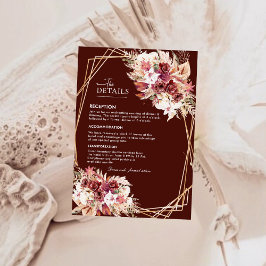 Tarjeta De Recepción Modern Rosewood Gold Geometric Wedding Details