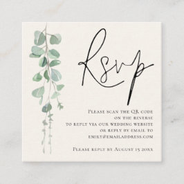 Tarjeta De Recepción Modern Sage Eucalyptus Cream QR Código Boda RSVP
