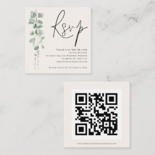 Tarjeta De Recepción Modern Sage Eucalyptus Cream QR Código Boda RSVP