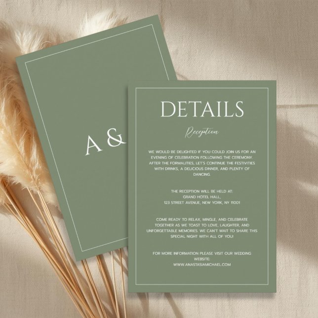 Tarjeta De Recepción Modern sage green minimalist wedding details (Subido por el creador)