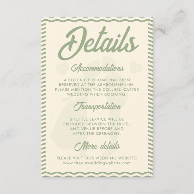 Tarjeta De Recepción Modern Sage Green Wavy Stripe Wedding Details (Anverso)