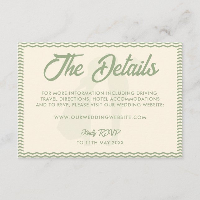 Tarjeta De Recepción Modern Sage Green Wavy Stripe Wedding Website (Anverso)