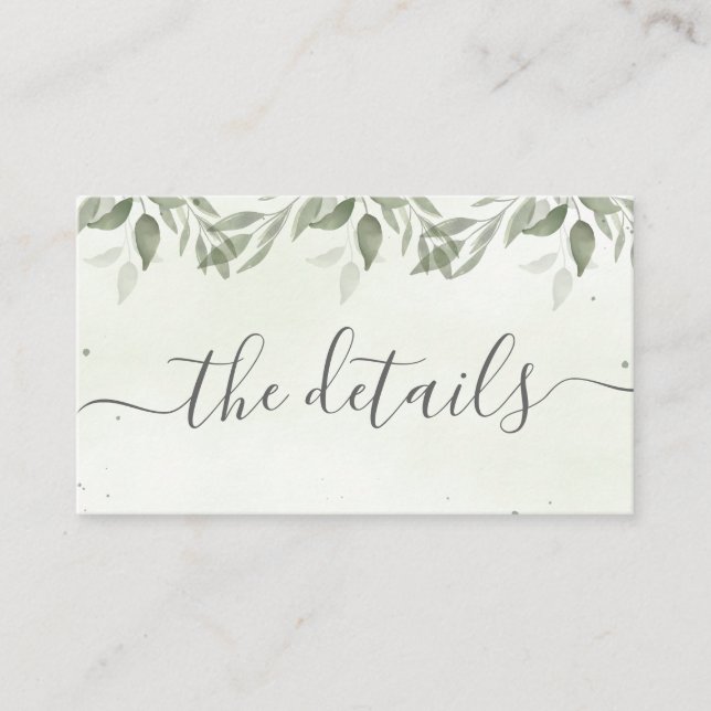 Tarjeta De Recepción Modern Sage Greenery Details Enclosure Card (Anverso)
