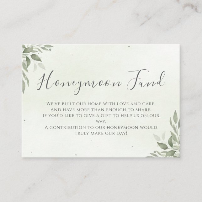 Tarjeta De Recepción Modern Sage Greenery Honeymoon Fund (Anverso)