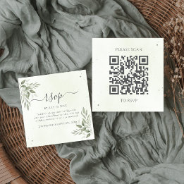 Tarjeta De Recepción Modern Sage Greenery Square QR Code RSVP 