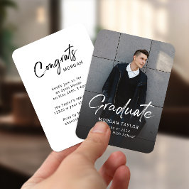 Tarjeta De Recepción Modern Script Casual Photo Graduation Announcement