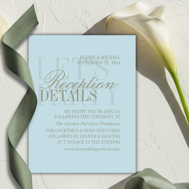 Tarjeta De Recepción Modern Script Citrus Blue Wedding Details (Modern Script Citrus Blue Wedding Details Enclosure Card)