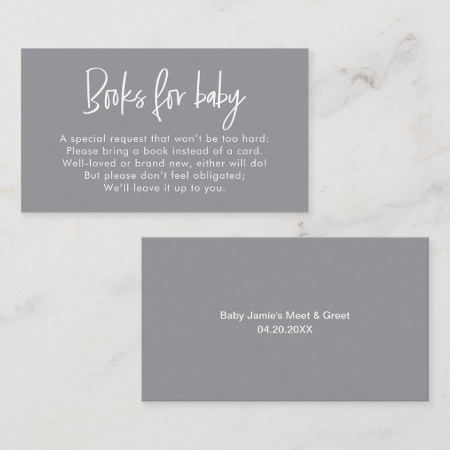 Tarjeta De Recepción Modern Script Neutral Baby Shower Book Request (Anverso / Reverso)