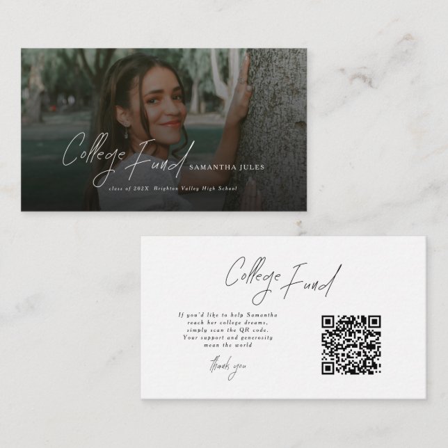 Tarjeta De Recepción Modern Script Photo Graduation College Fund (Anverso / Reverso)