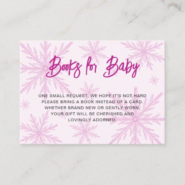 Tarjeta De Recepción Modern Snowflakes Girl Baby Shower Book Request (Anverso)