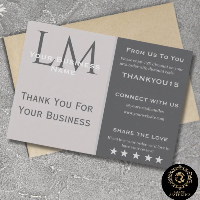 Tarjeta De Recepción Modern Taupe Gray Business Branding Thank You (Modern Taupe Gray Business Branding Thank You Enclosure Card)
