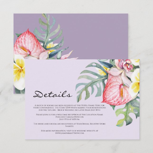 Tarjeta De Recepción Modern Tropical Floral Hawaii Wedding (Anverso / Reverso)