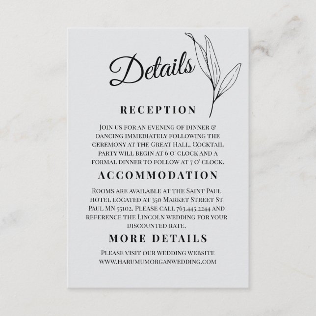 Tarjeta De Recepción Modern Vertical Wedding Enclosure Card  (Anverso)