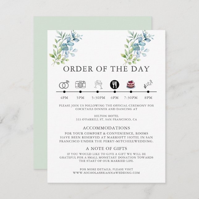 Tarjeta De Recepción Modern Watercolor Eucalyptus Greenery Wedding (Anverso / Reverso)