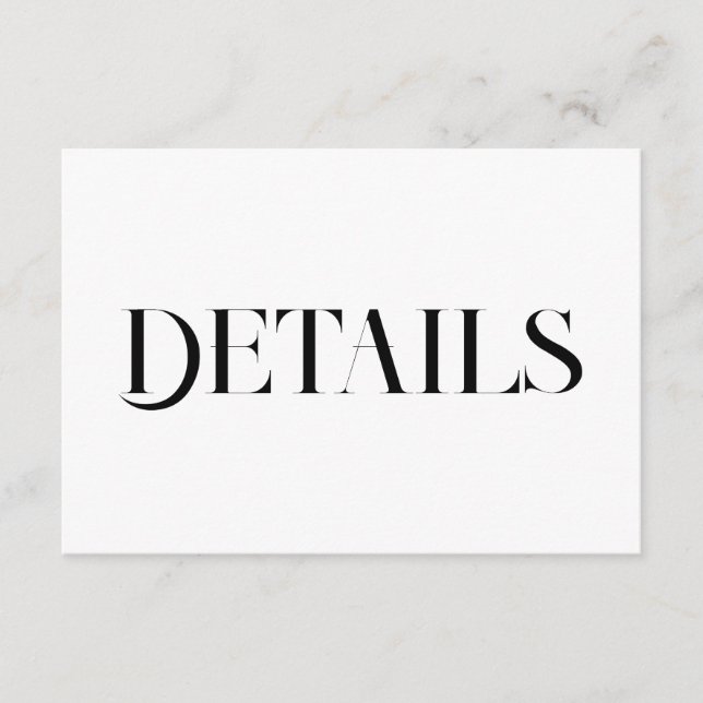 Tarjeta De Recepción Modern Wedding Details | Minimalist Black & White (Anverso)