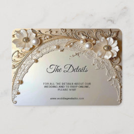 Tarjeta De Recepción Modern White Flowers Pearls Detail