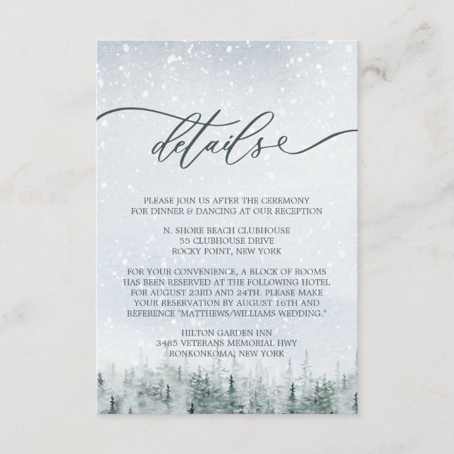 Tarjeta De Recepción Modern Winter Forest Wedding Elegance (Anverso)
