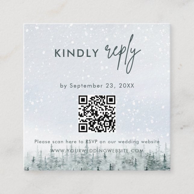 Tarjeta De Recepción Modern Winter Forest Wedding RSVP Card (Anverso)