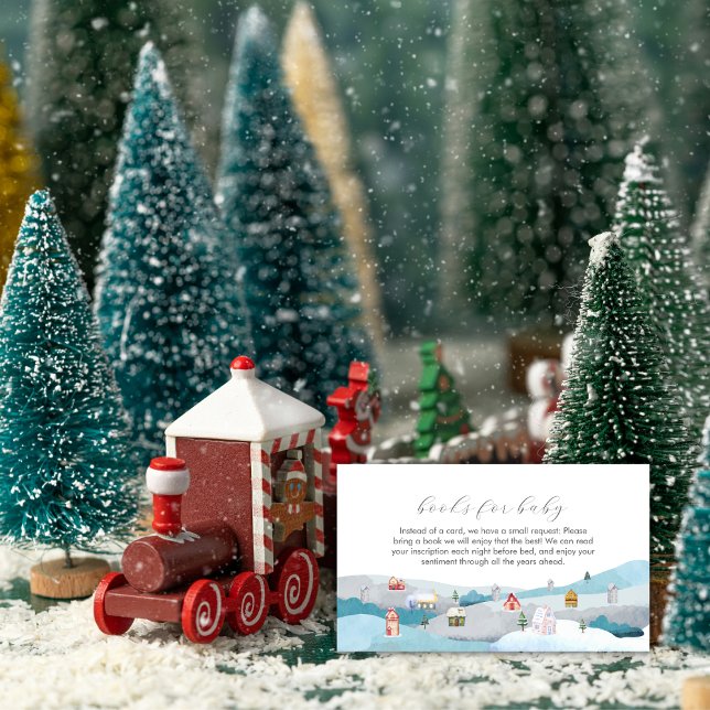 Tarjeta De Recepción Modern Winter Snow Village Books For Baby Shower  (Modern Winter Snow Village Books For Baby Shower Enclosure Card)