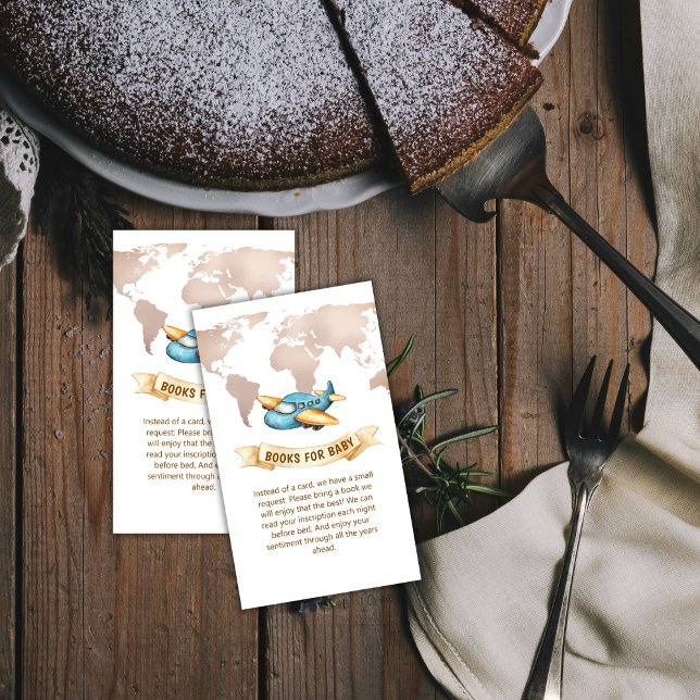 Tarjeta De Recepción Modern World Map Airplane Books For Baby Shower  (Modern World Map Airplane Books For Baby Shower Enclosure Card)