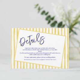 Tarjeta De Recepción Modern Yellow Hand Written Pinstripe Italy Wedding