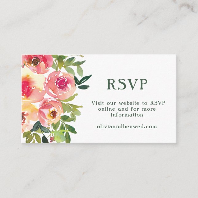 Tarjeta De Recepción Moderna acuarela Boda floral rosa rojo RSVP (Anverso)