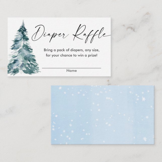 Tarjeta De Recepción Moderna acuarela nevada invierno rifa de pañales a (Anverso / Reverso)