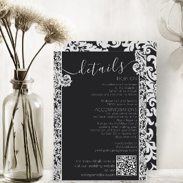Tarjeta De Recepción Moderna Boda de Damasco floral elegante en blanco 