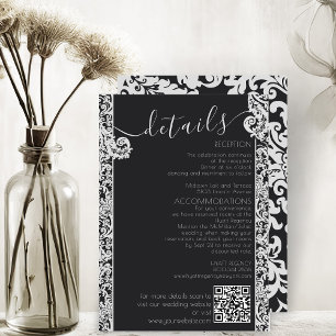 Tarjeta De Recepción Moderna Boda de Damasco floral elegante en blanco
