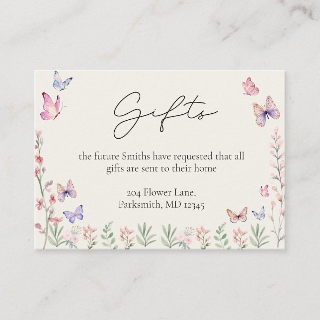 Tarjeta De Recepción Moderna Butterflies Bridal Shower (Anverso)