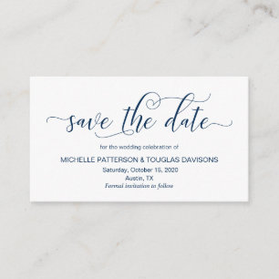 Tarjeta De Recepción Moderna caligrafía azul de la Marina Boda Salven l
